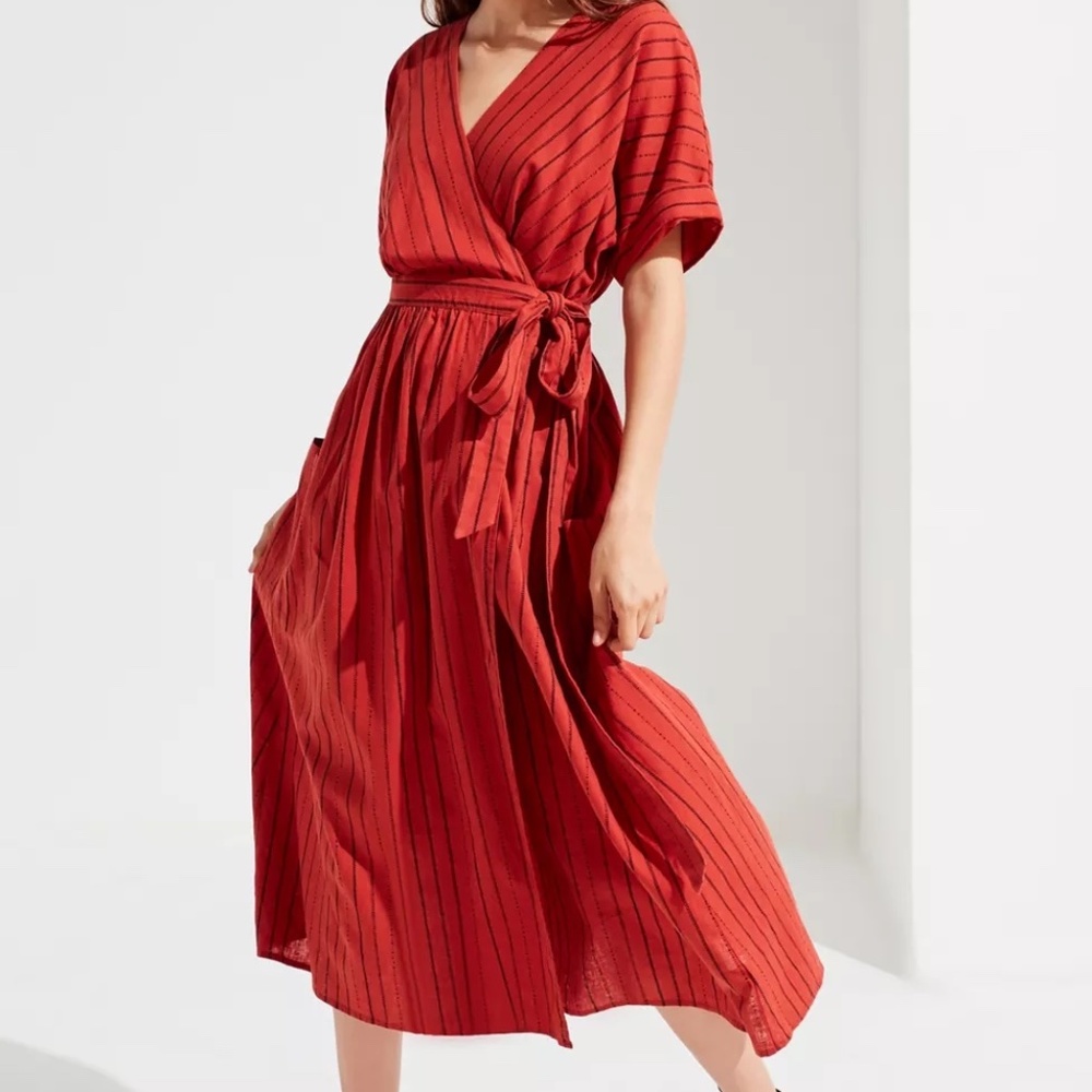 UO Linen Midi Wrap Dress